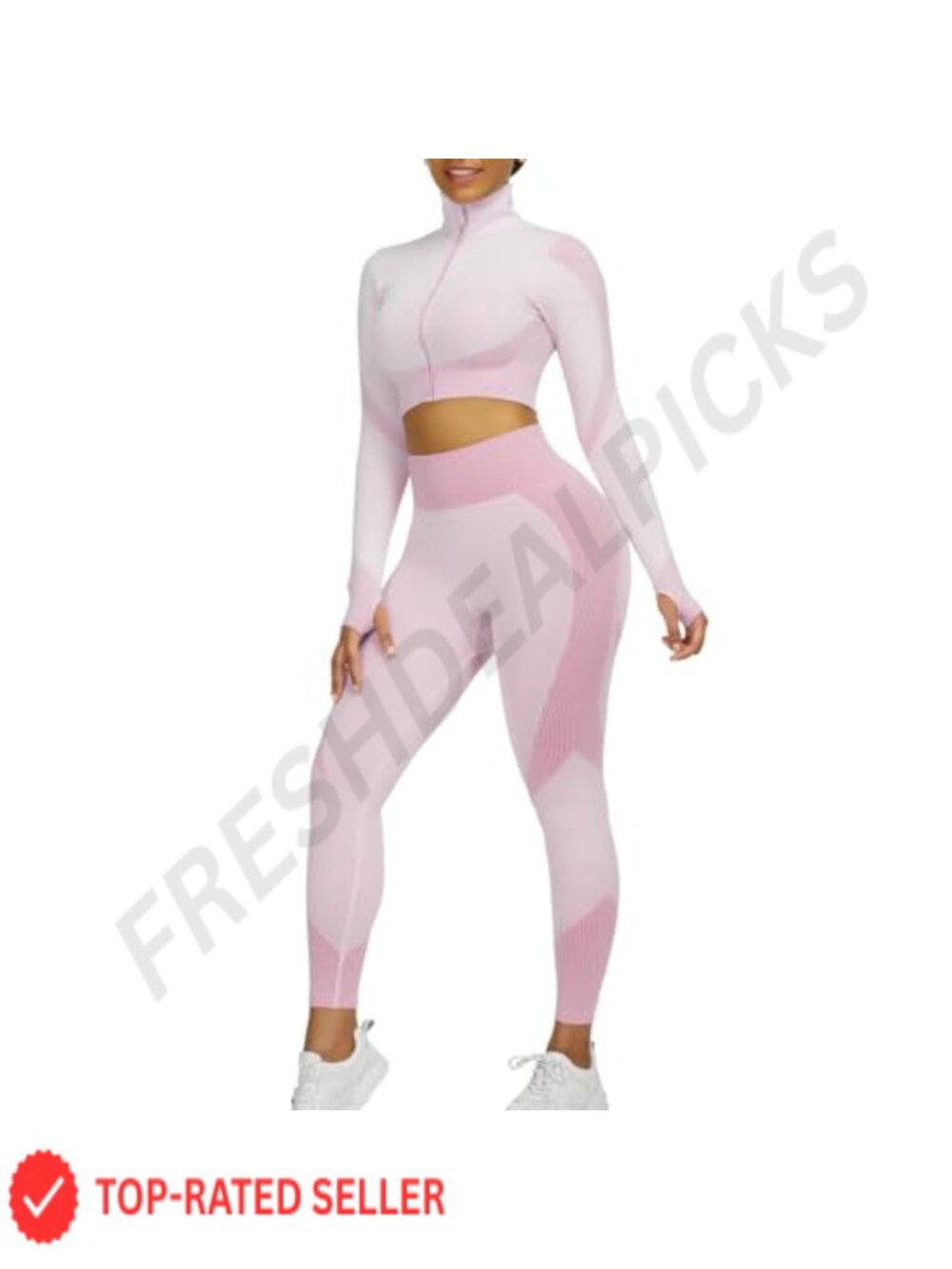 Women's 2 Piece Workout Set Long Sleeve Crop Top High Waist Leggings Gym